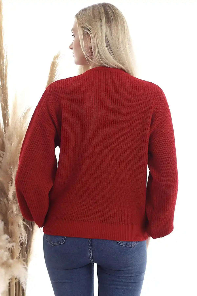 Strickjacke - Regular-Rot-Strickpullover-Pullover-Sweater