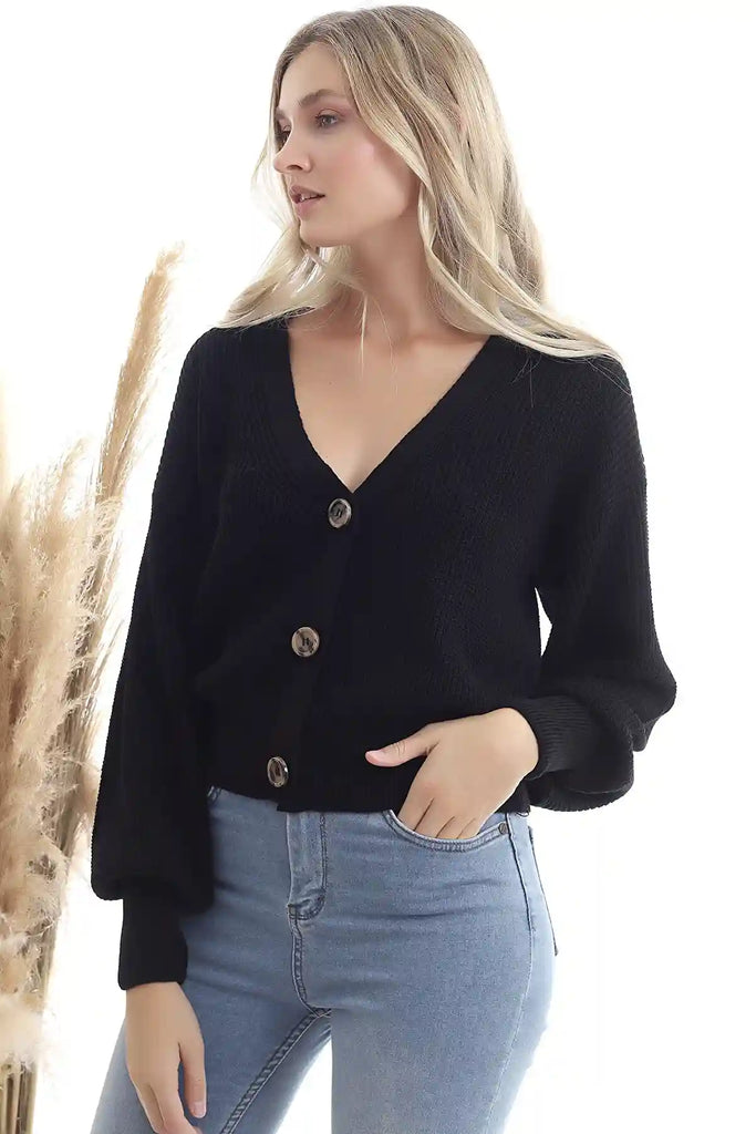 Strickjacke - Regular-Schwarz-Strickpullover-Pullover-Sweater