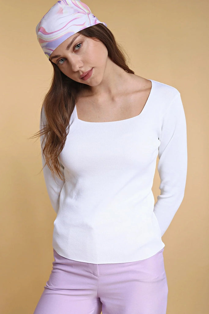 bluse-karree-ausschnitt-Weiss-stilvolle Pullover